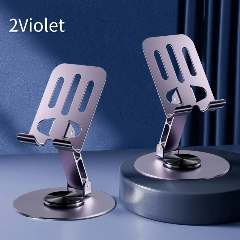 Double phone stand with two adjustable clamps, violet color accents and silver supports