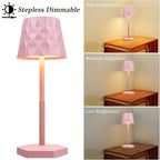 Minimalist touch lamp with rose blush rippled shade and matching square base