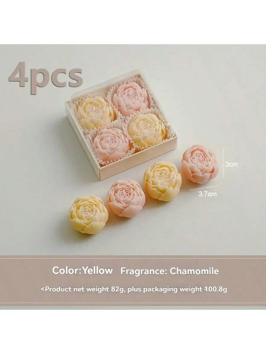 4-piece rose gift set with pastel candles; color yellow, chamomile