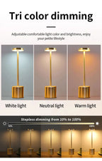 Stepless tri-color dimming table lamp preview: white, neutral, warm light