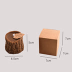 Woodland tree stump scented candle set with size dimensions: 6.5cm and 7cm