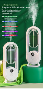 White portable aroma diffuser with adjustable mist and green LED light