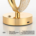 Gold base of pearl white crystal oval lamp with USB charging port