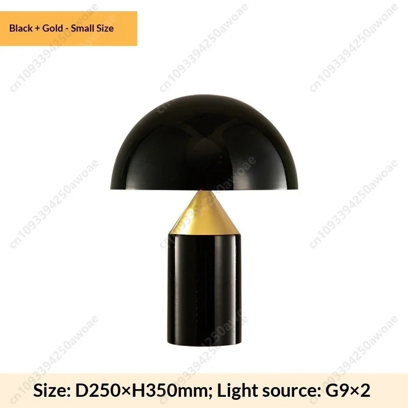 Nordic glass mushroom lamp, black dome and black base with gold interior (small)