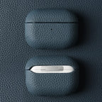 Cowhide leather AirPods case in sapphire blue, front opening and charging cut-out