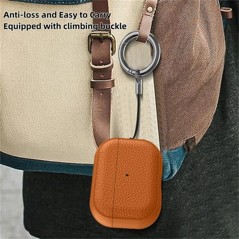 Oranges TPU-Kunstleder-Ohrhörer-Etui mit Lanyard-Schlaufe und Karabiner