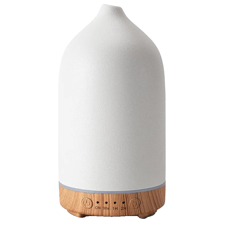 Naqsh ceramic essential oil diffuser 100 ml, ivory white, wood base with buttons