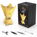 Electric oud incense burner set, gold metal burner, box and included tools