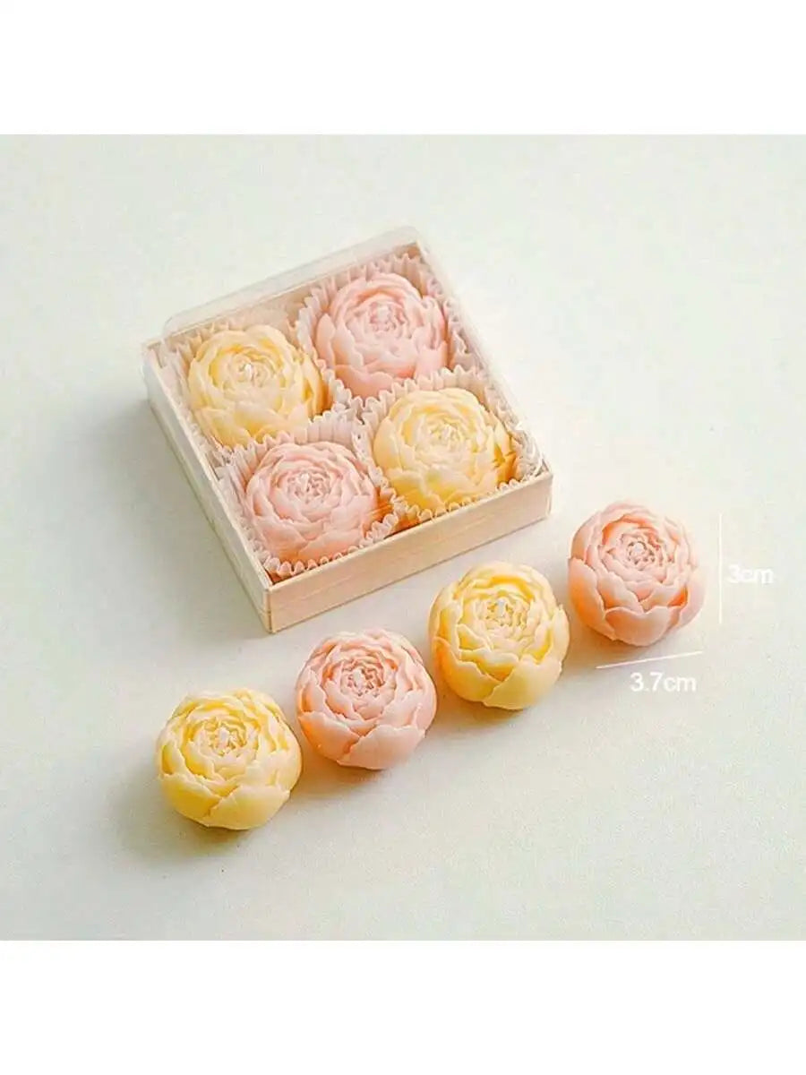 Floral bouquet scented candle set, golden-yellow rose candles with gift box
