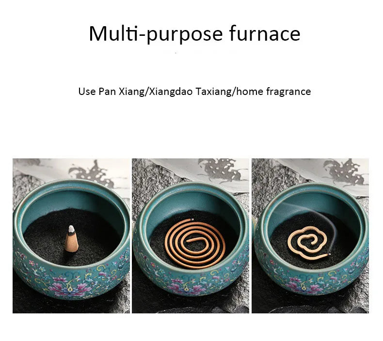 Sky Blue multi-use incense burner base with spiral incense placement shown