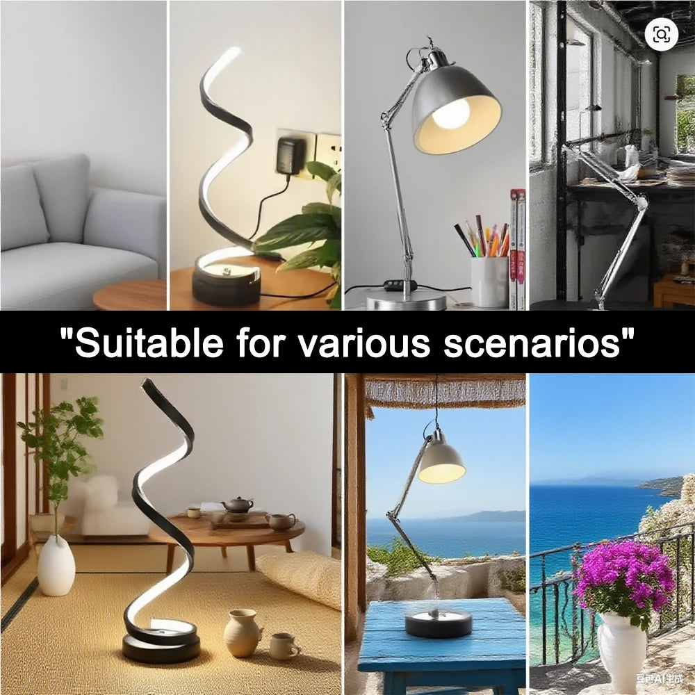 Obsidian spiral dimmable LED lamp with warm white glow and round base