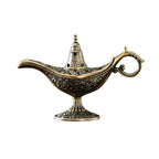 Retro Aladdin lamp incense burner, antique brass filigree and decorative pedestal base