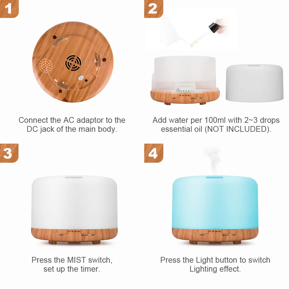 Wood-grain aroma diffuser base with circular vents and control buttons