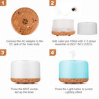 Wood-grain aroma diffuser base with circular vents and control buttons