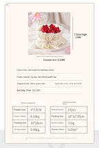 Info card: red heart candle bouquet, 7.5cm high and 9cm diameter