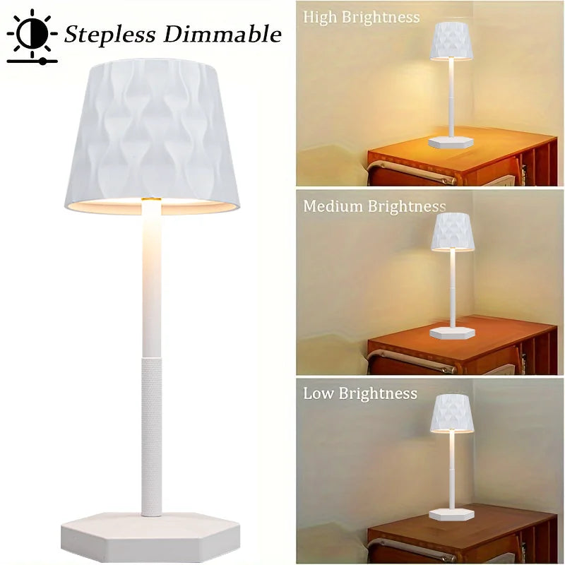 Pearl white touch lamp with ripple shade and step-less dimmable brightness settings