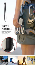 Travel earphone case with wrist lanyard, black leather texture on the edge, secure fit