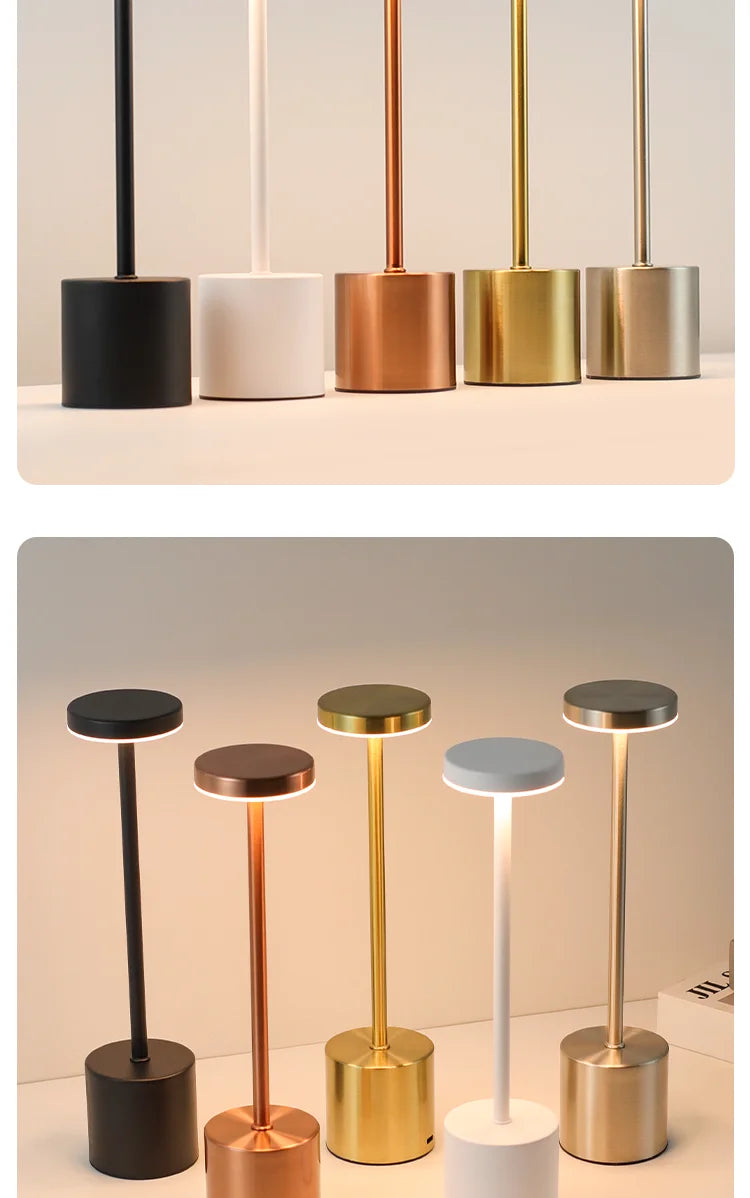 Cordless touch reading lamps in black, white, copper, gold and silver finishes
