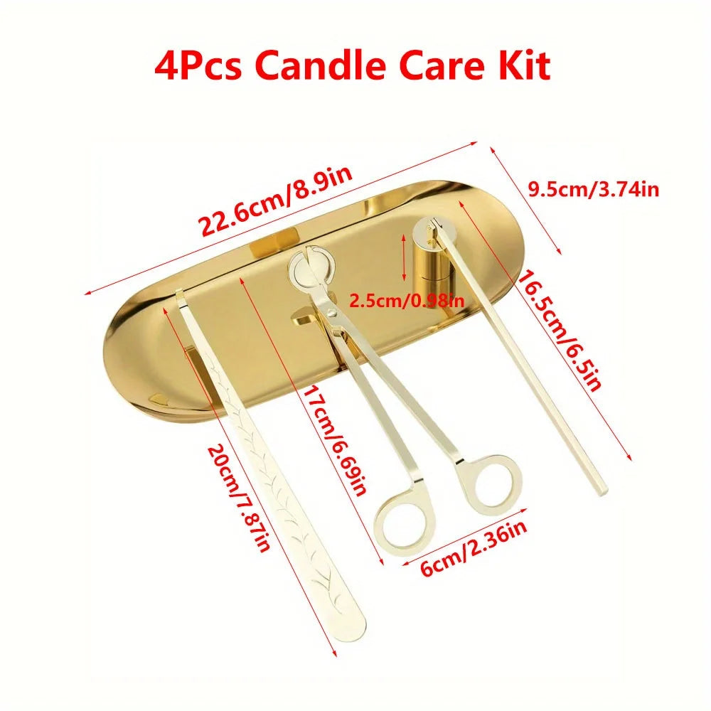 Gold edition stainless steel candle care kit with 4 tools and engraved wick trimmer
