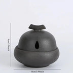 Ash glaze dark grey ceramic incense stove, oval vent on dome; 10cm size shown