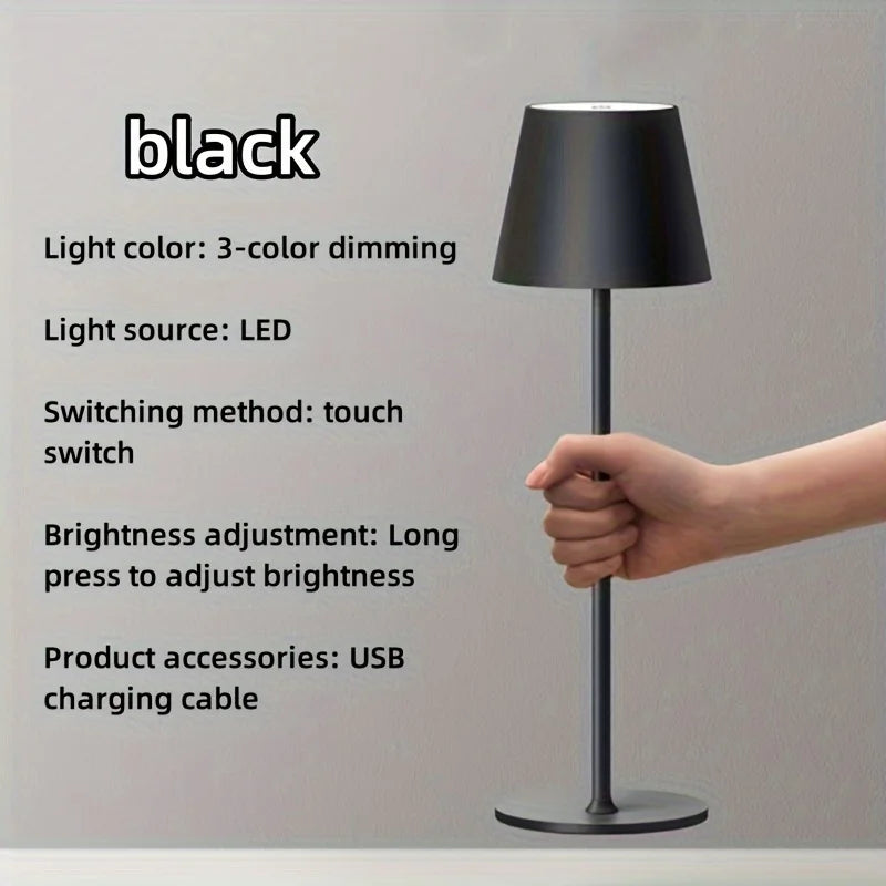Wireless touch table lamp with black fabric shade and 3-color dimming