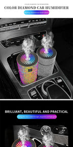 Rainbow rhinestone car aroma diffuser cylinder with glowing fan top and power button