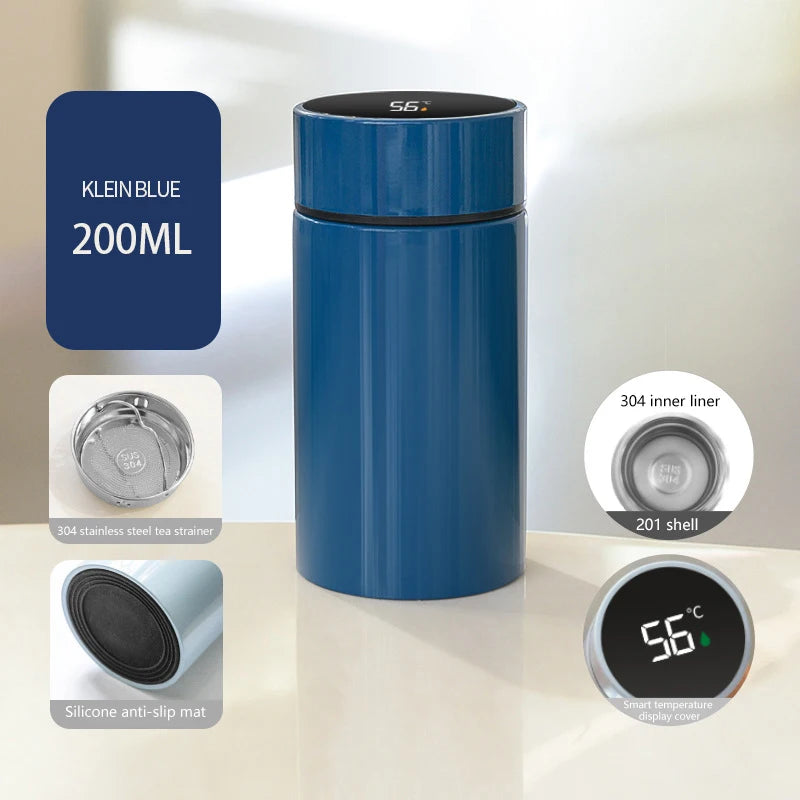 Klein blue petite smart thermos (200mL) with LED temperature display and tea strainer