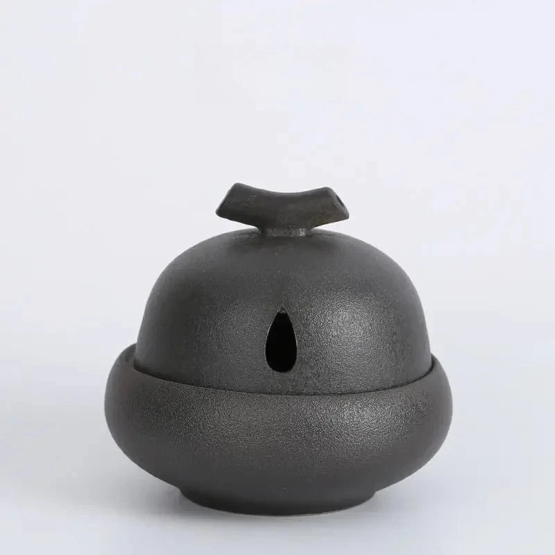 Stone glaze red ceramic incense stove dome with top cap and front oval vent