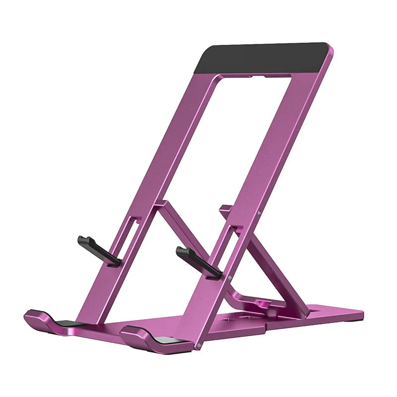 Adjustable aluminum stand in amethyst purple with support rails and anti-slip feet