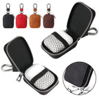 Black zip case with carabiner and mesh-protective inner pocket for earbuds