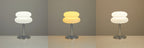 Mushroom USB ambient table lamp color options: white, warm light, and warm white glow.