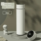 480ml elegant white smart thermos flask with lid and side cup