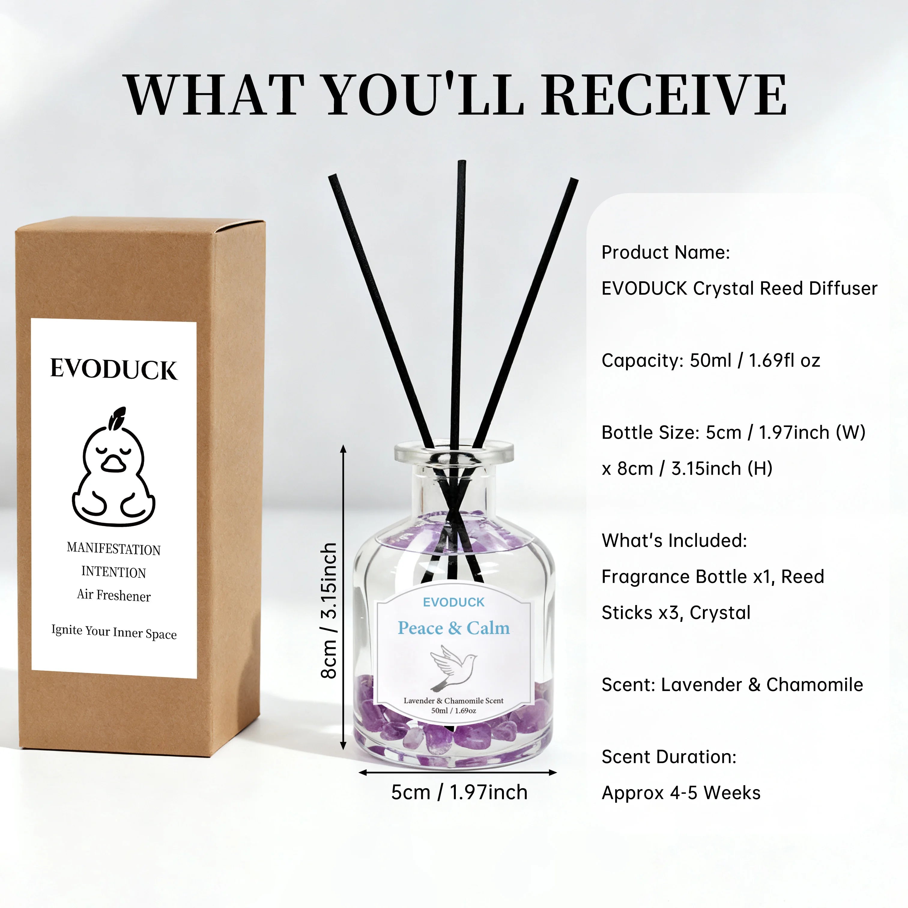Botanical reed diffuser set, 100ml—lavender & chamomile scent with 3 black reeds