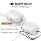 Clear AirPods case showing bottom ports and lanyard hole, white/transparent