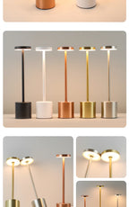 Metallic cordless touch lamps with lit tops: black, white, copper, gold and silver
