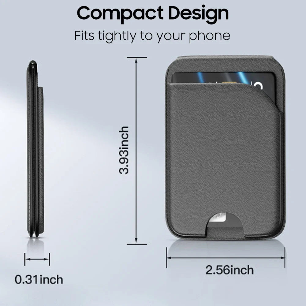 2-in-1 MagSafe wallet stand, compact form, dark gray leather with card holder cutout