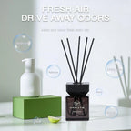 Misty Forest reed diffuser oil, black cube bottle with multiple dark reeds