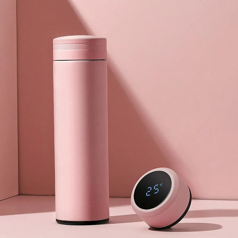 Heritage smart thermos flask, pink body with digital temperature display on lid