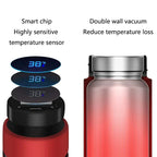 Thermos cutaway view showing double-wall vacuum insulation and temperature sensor