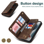 Cognac brown MagSafe wallet with card slots and fold-out kickstand stand