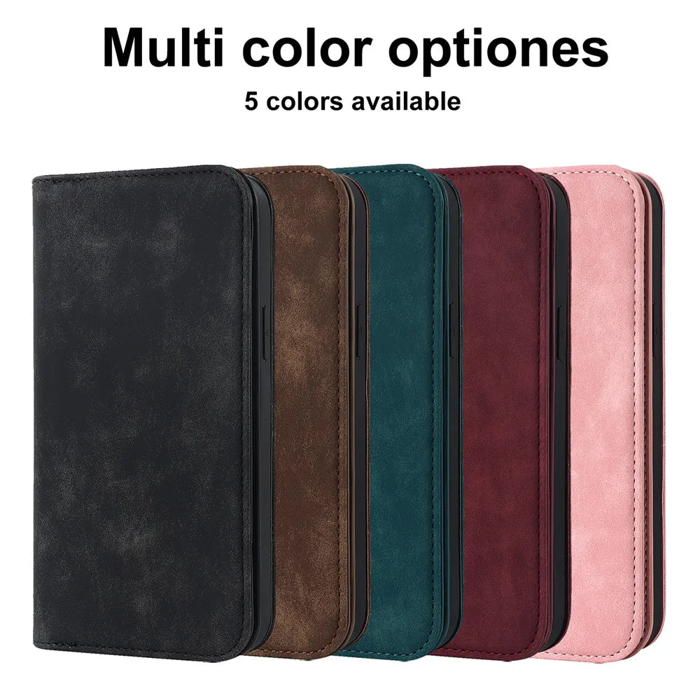 MagSafe kickstand wallet in multiple colors: black, brown, teal, burgundy, pink