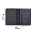 Obsidian black passport wallet interior view, 21cm wide and 14cm tall (card slots shown)
