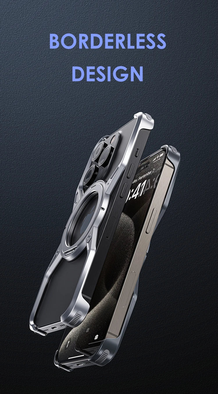 Rimless magnetic phone case with borderless design and circular magnet ring