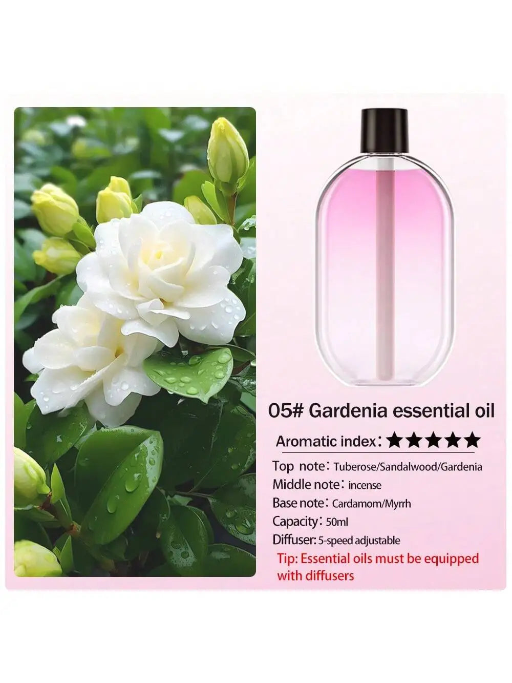 Portable aroma diffuser refill bottle with pink oil and black cap