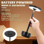 Obsidian black cordless wireless touch lamp with circular touch switch on top
