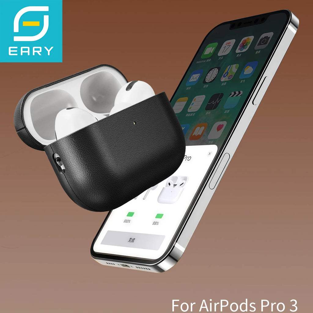 Leather case for AirPods Pro 3, black textured cover with keychain ring