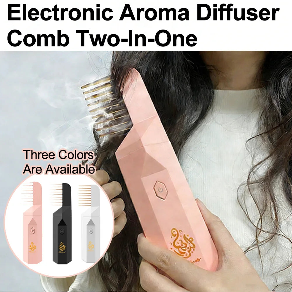 USB aromatherapy burner, light pink body with power icon and comb-like top vents.