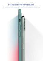 Silicone MagSafe phone case with slim side buttons and raised edges in teal-green