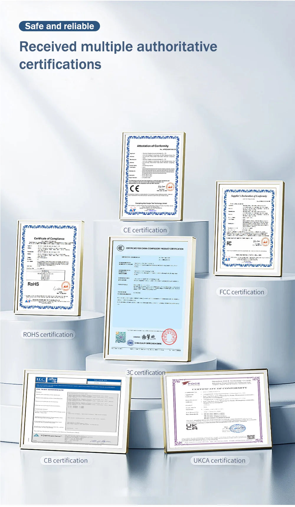 Portable aroma diffuser with visible safety certification documents and labels
