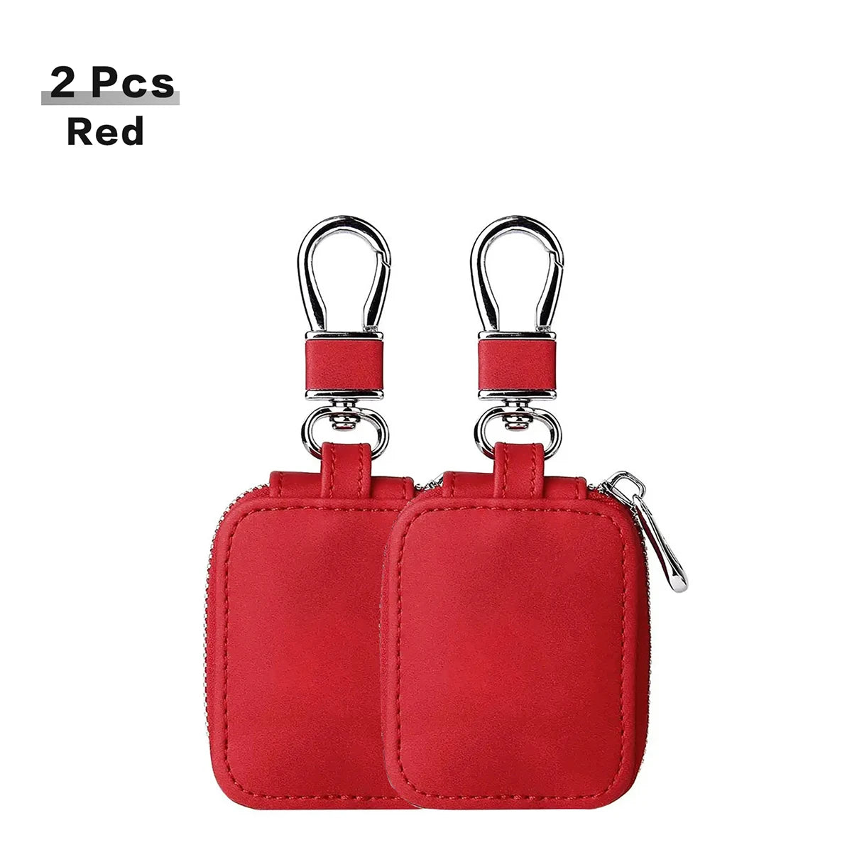 Leather AirPods travel case, red twin pack with two keyrings and zipper pulls